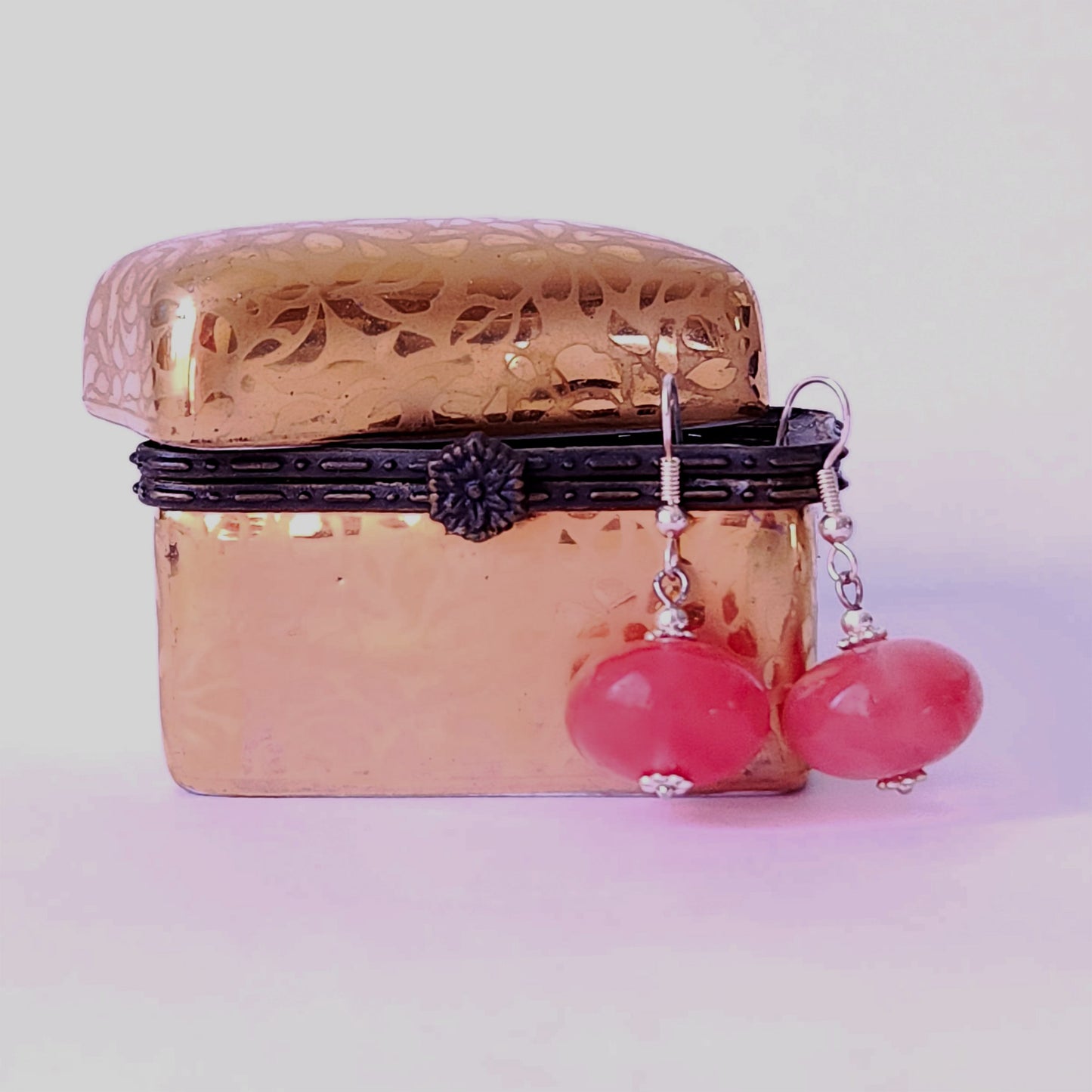 Peach coloured rondelle drop earrings