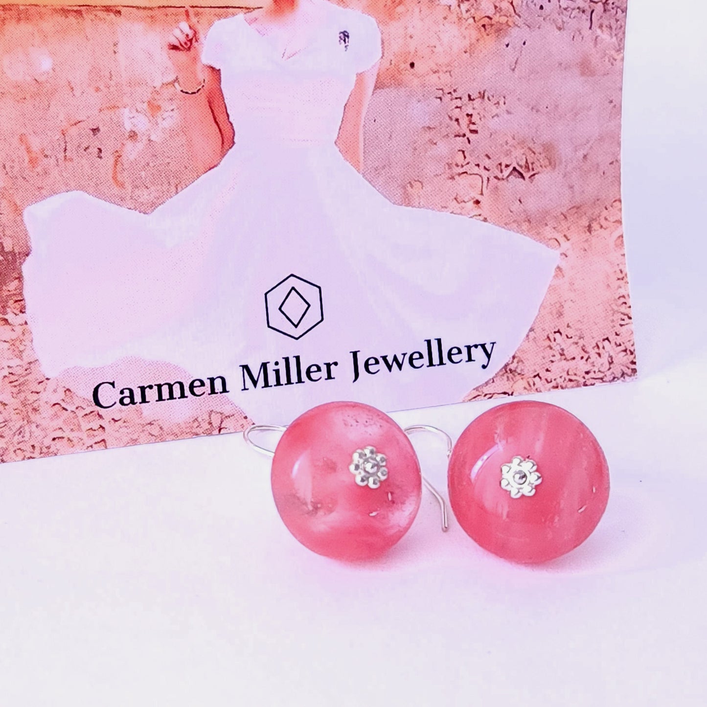 Peach coloured rondelle drop earrings