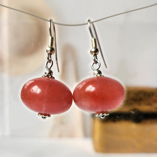 Peach coloured rondelle drop earrings
