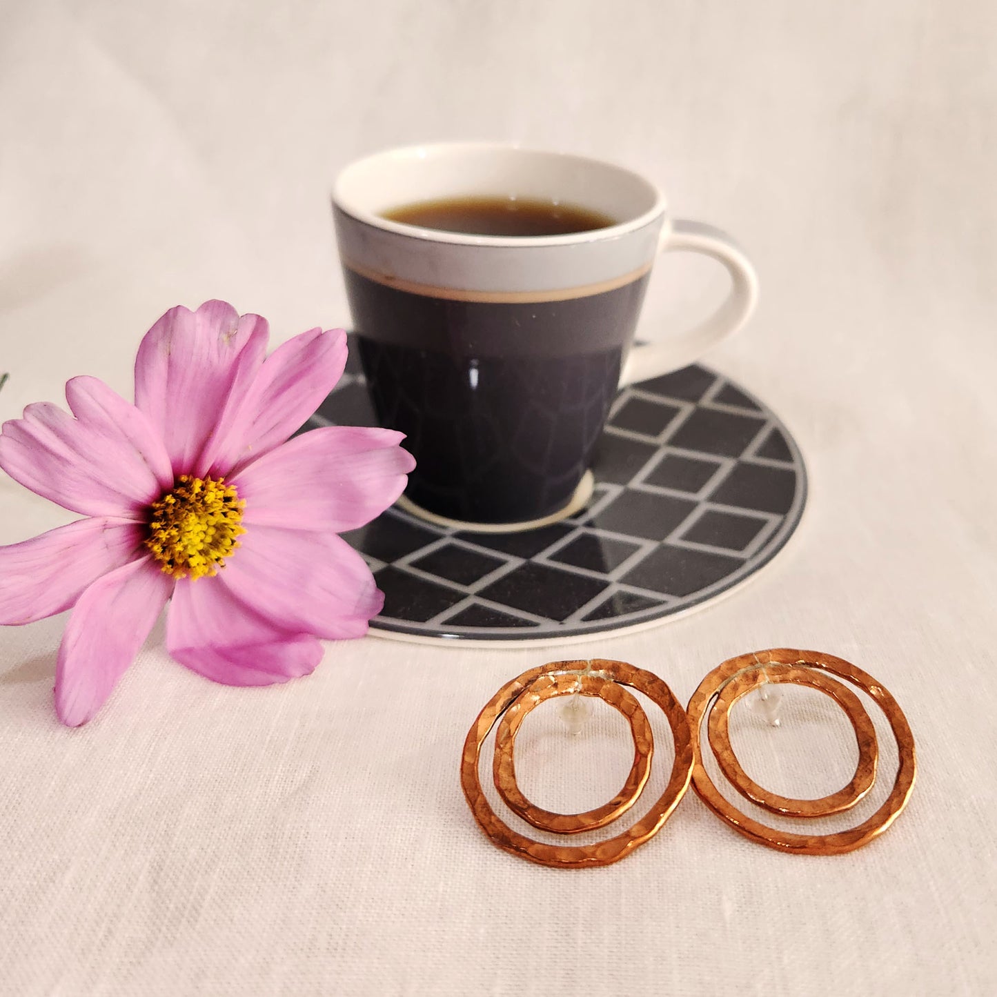 Shimmering beaten copper circle earrings