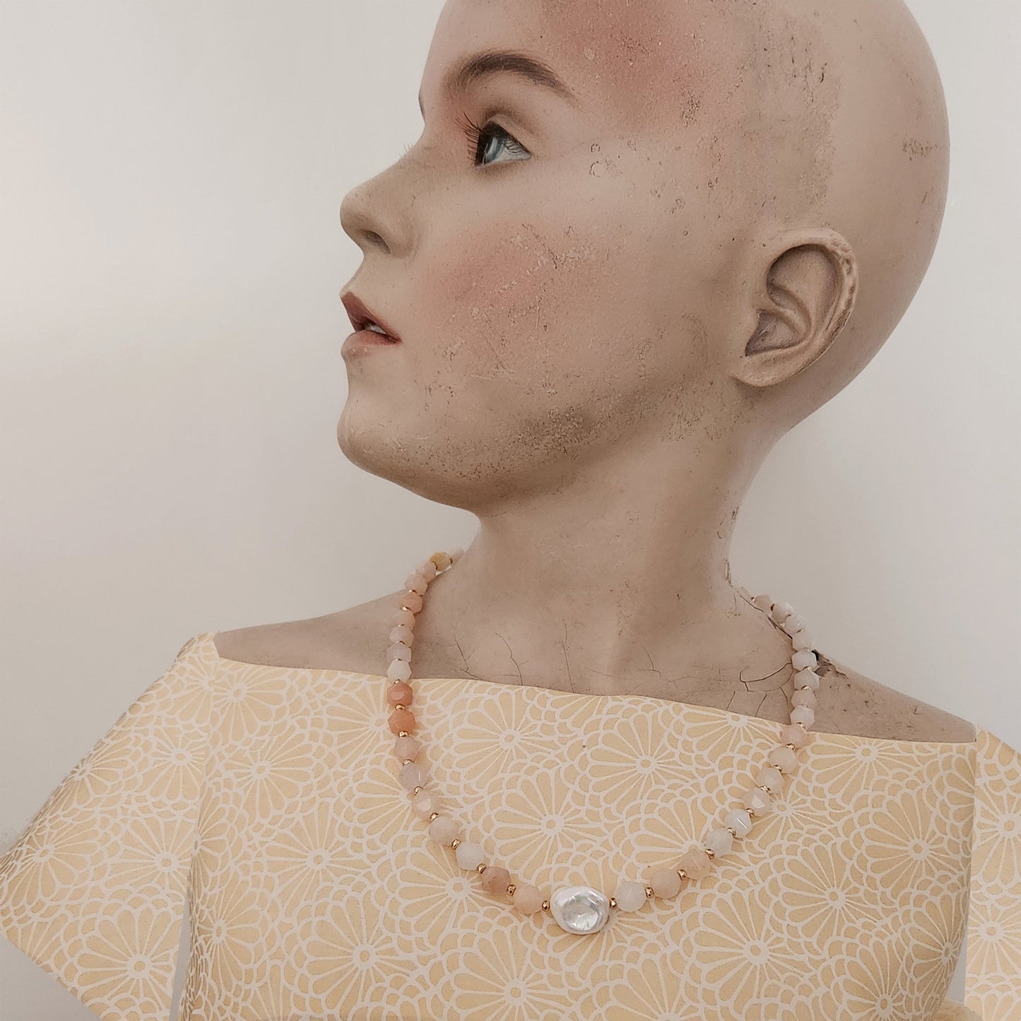 Pink adventurine and pearl necklace