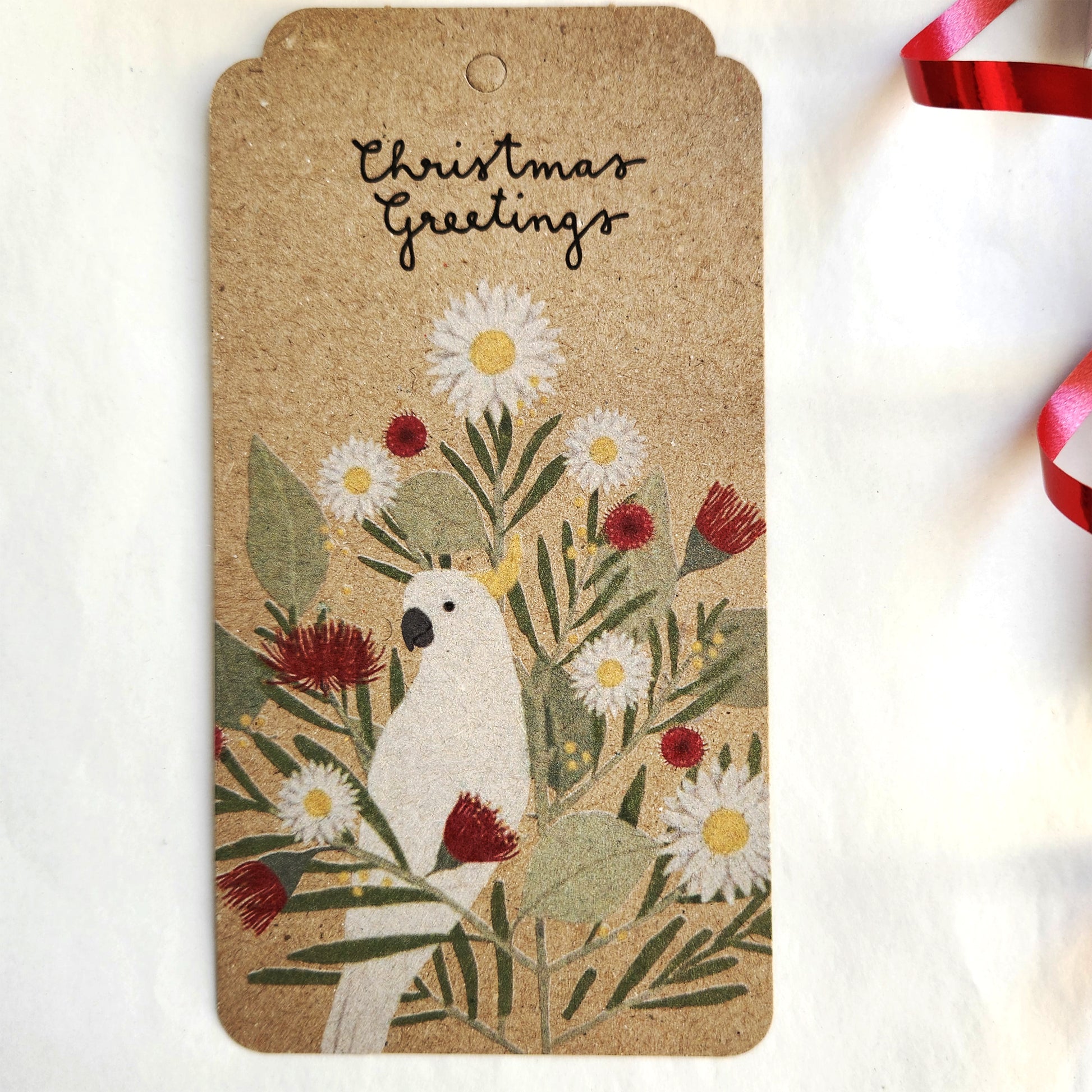 Festive Australia Gift tag with Sulphur Crested Cockatoo