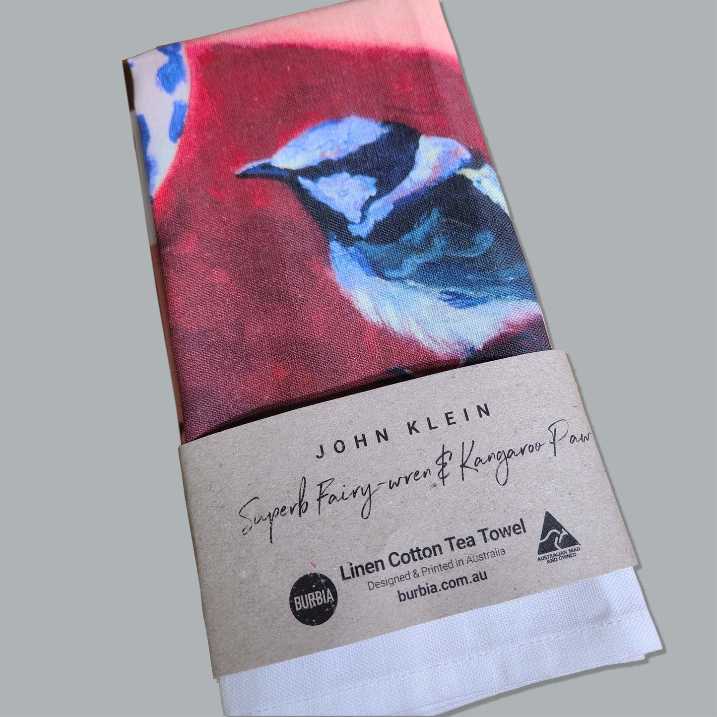 Superb Fairy-wren and Kangaroo Paw artist tea towel