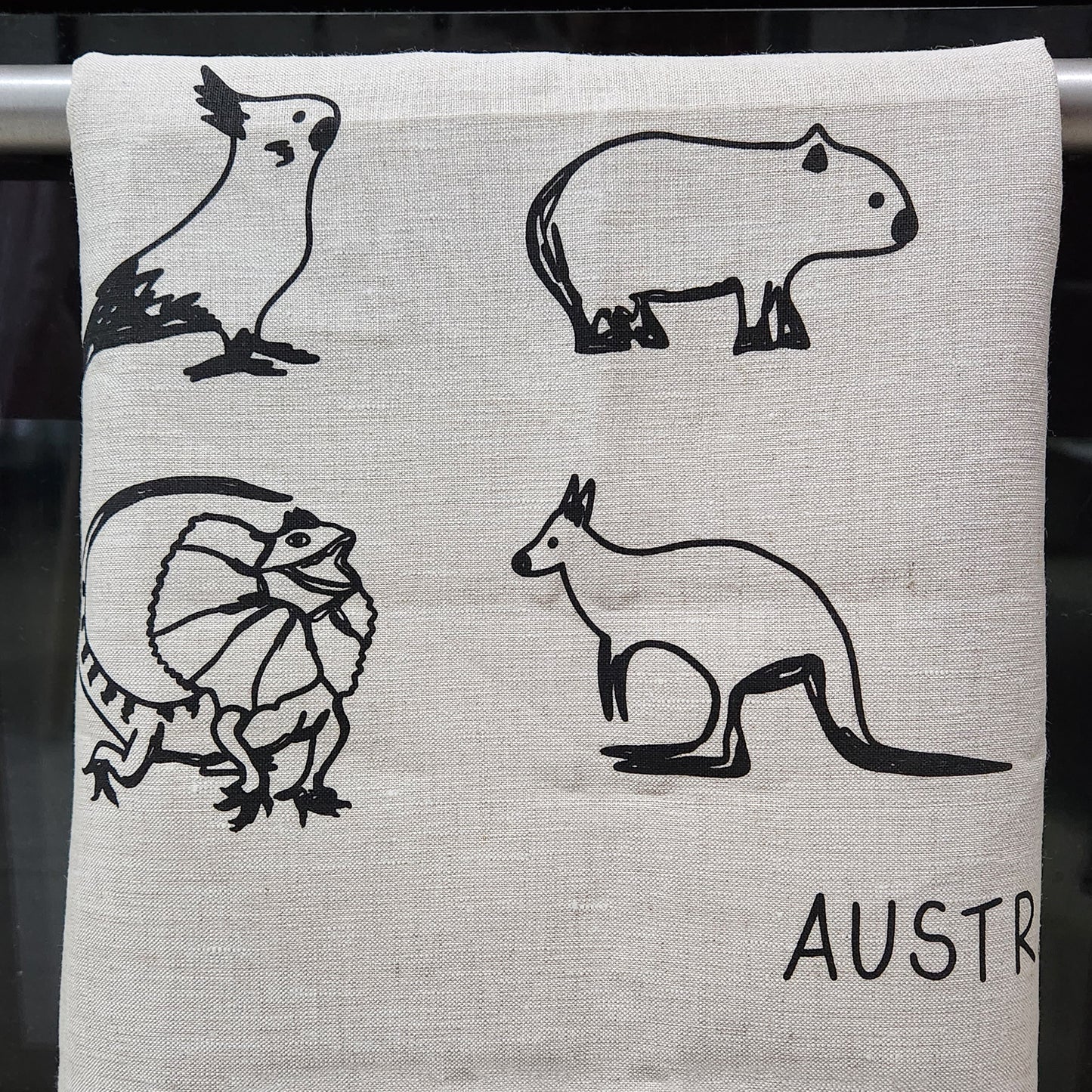 Favourite Australian animals linen tea towel