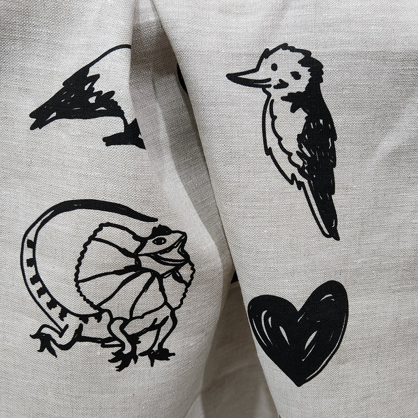 Favourite Australian animals linen tea towel