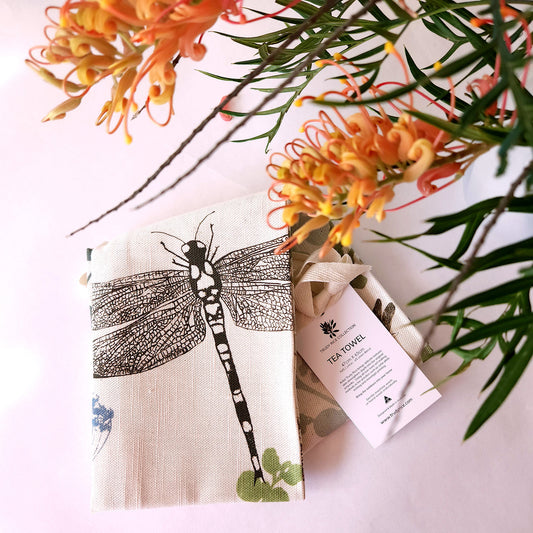 Dragonfly Delight artist tea towel