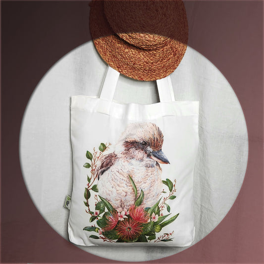 Organic cotton Laughing Kookaburra tote