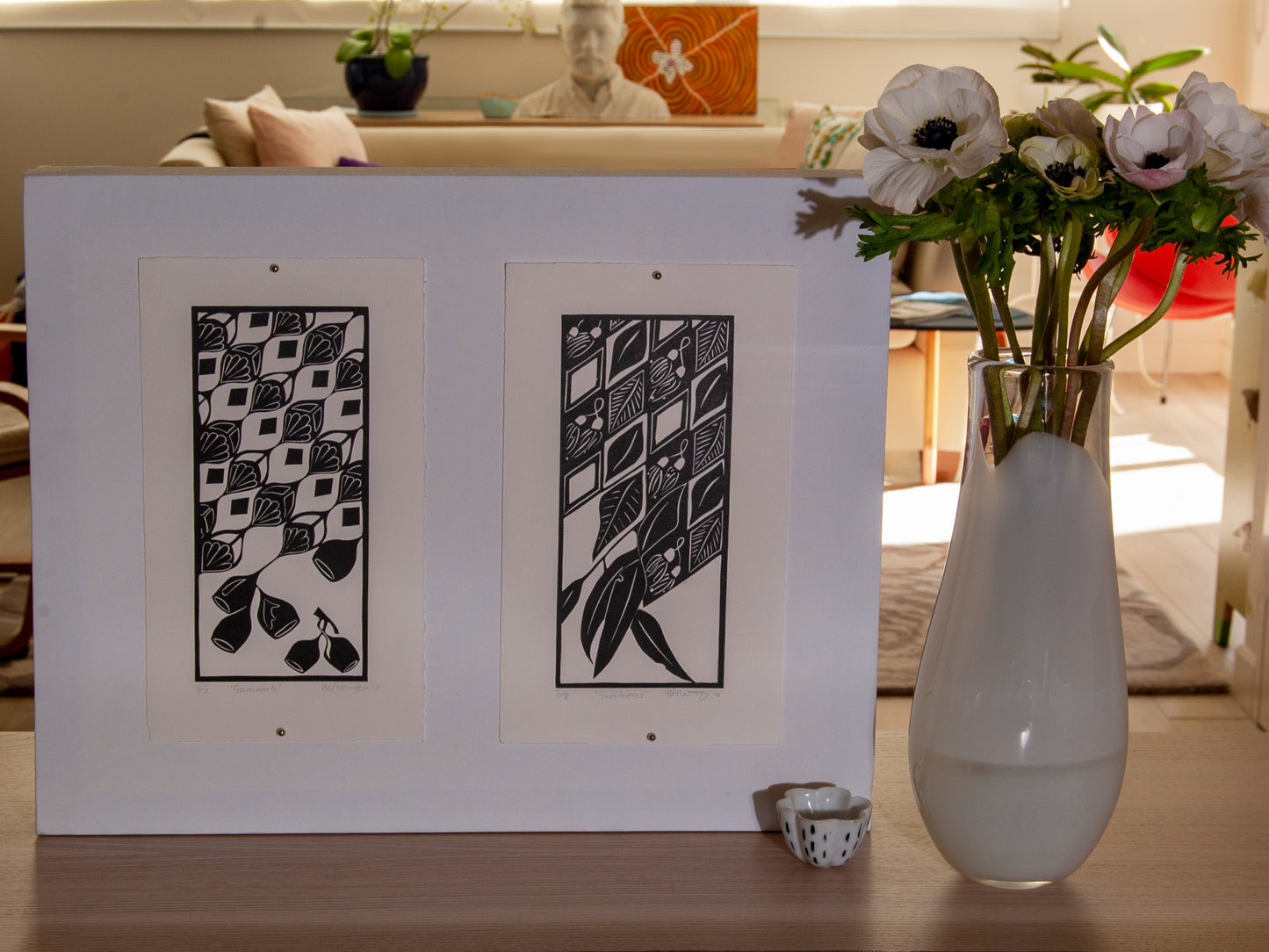 Gumnuts original linocut by Megan Debicki