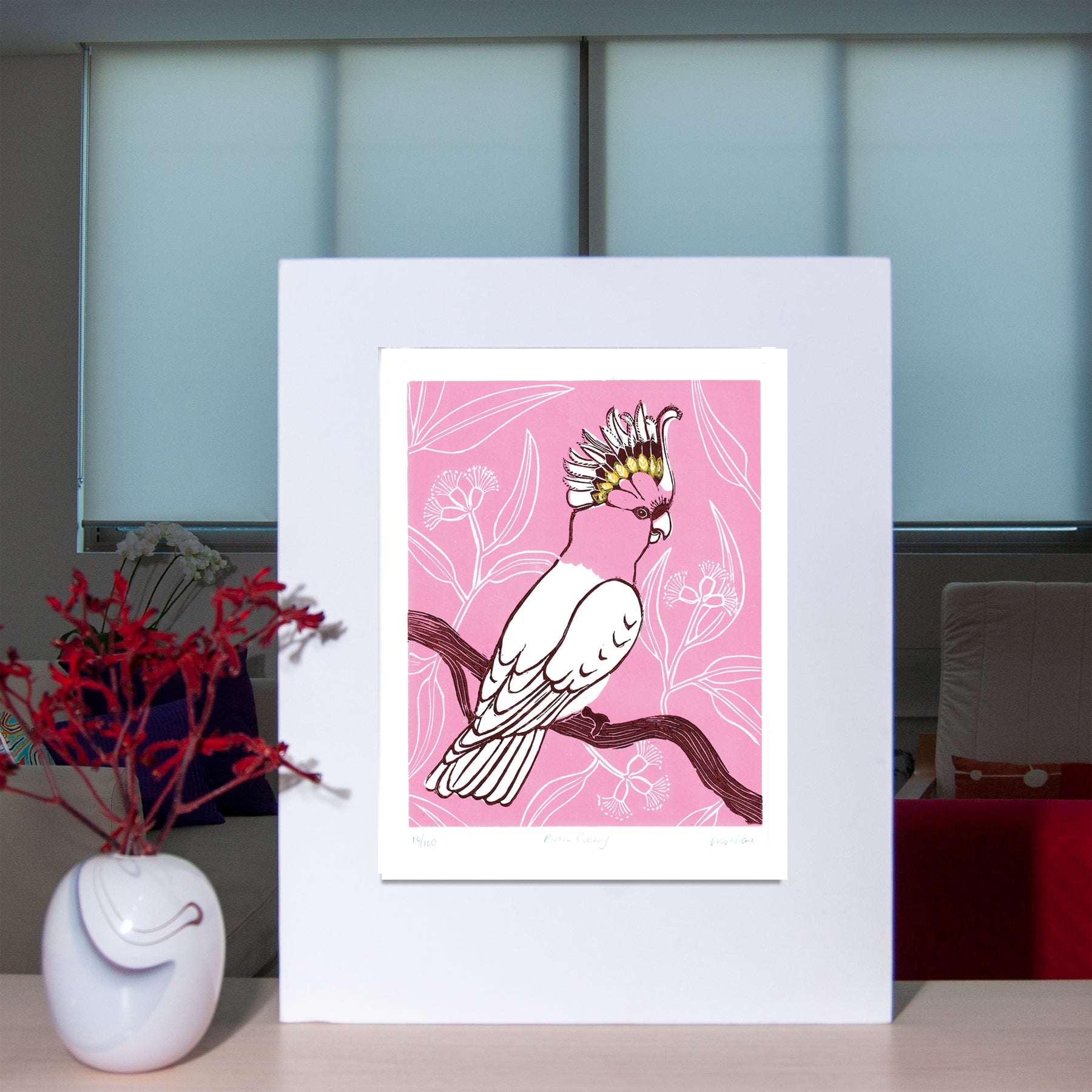 Cockatoo linocut print