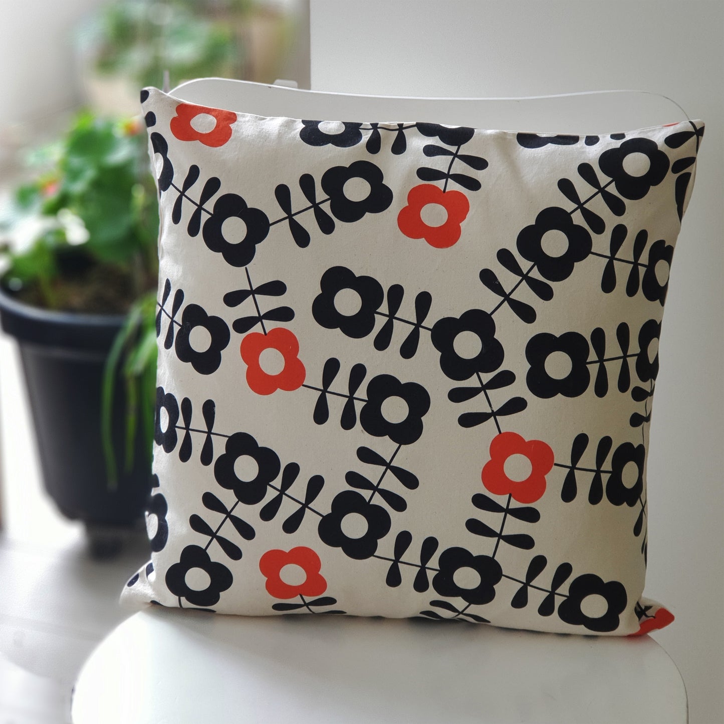 Black Flowers vintage inspired cushion cover