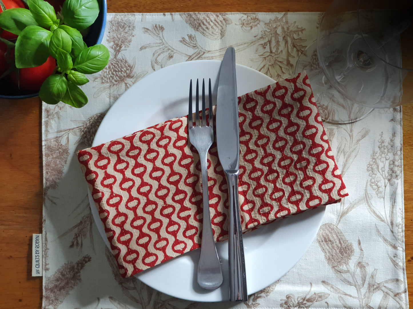 Cherry and beige cotton serviettes