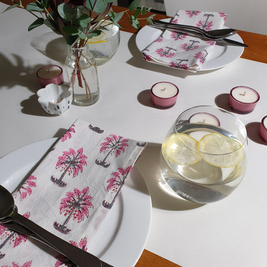 Pink palm organic cotton napkins