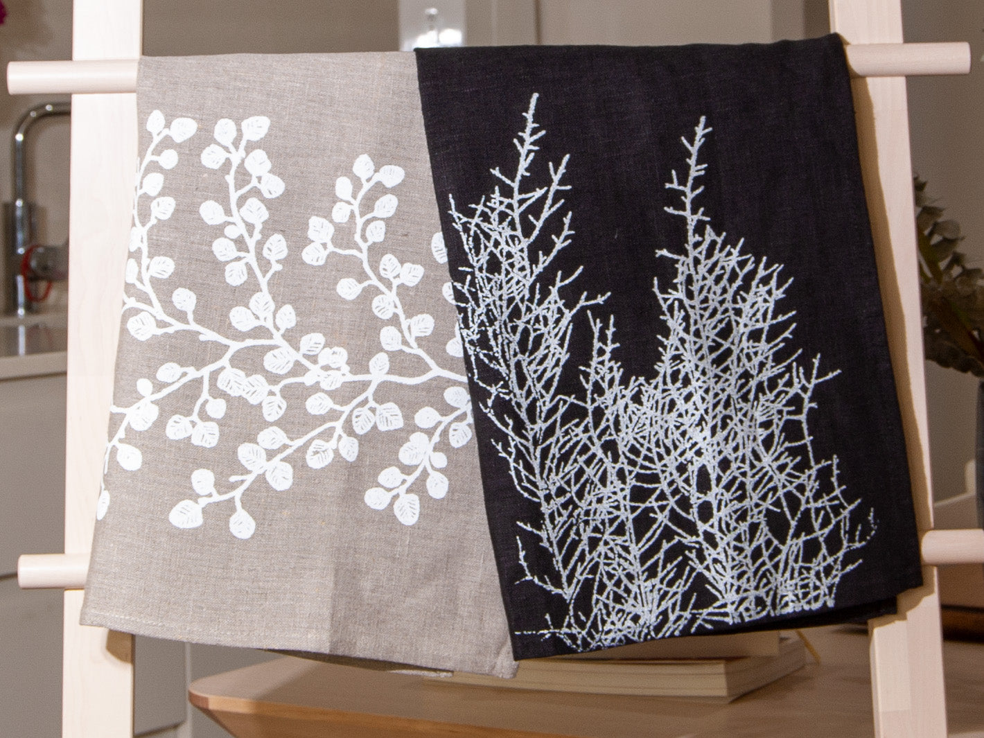 Huon Pine black linen tea towel