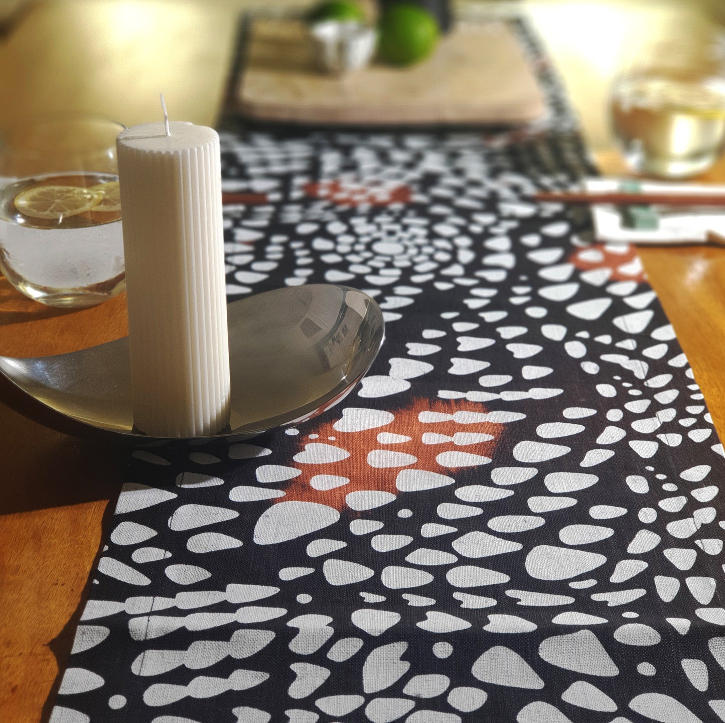 Dark Continent table runner in sustainable linen