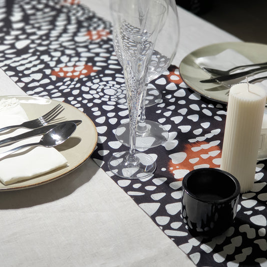 Hand printed linen table runner