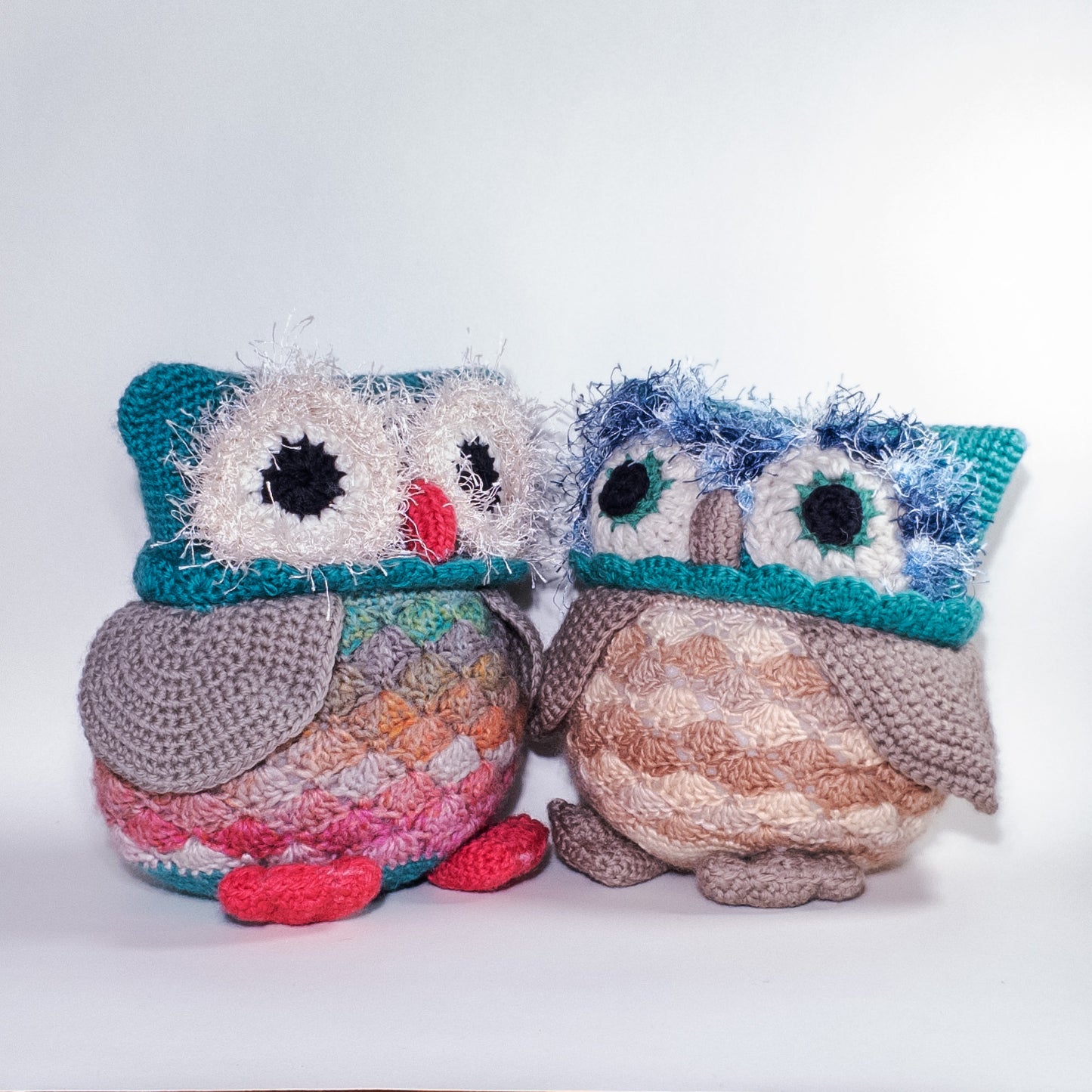 Colourful, cuddly crocheted toy Owl