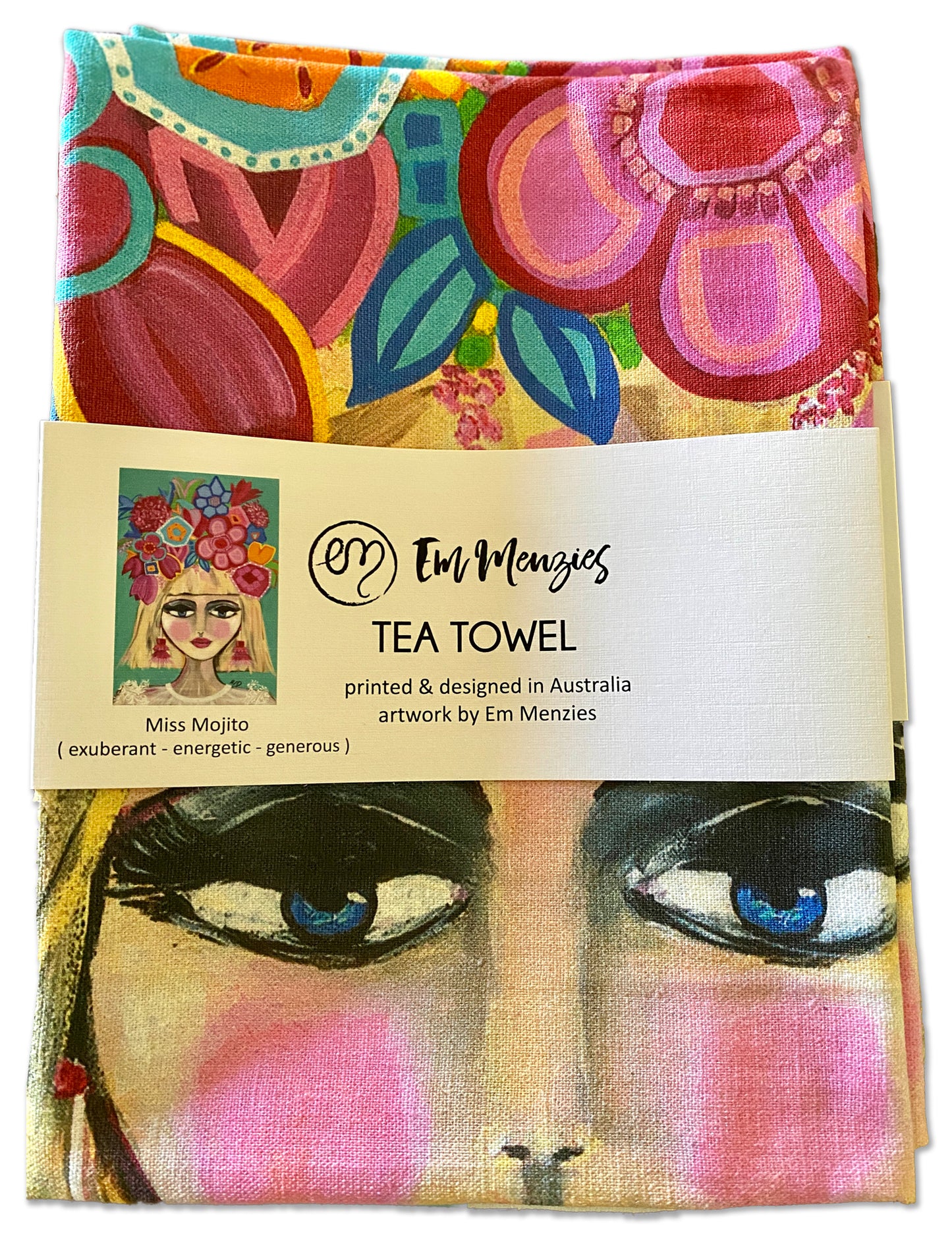 Cheerful Miss Mojito tea towel