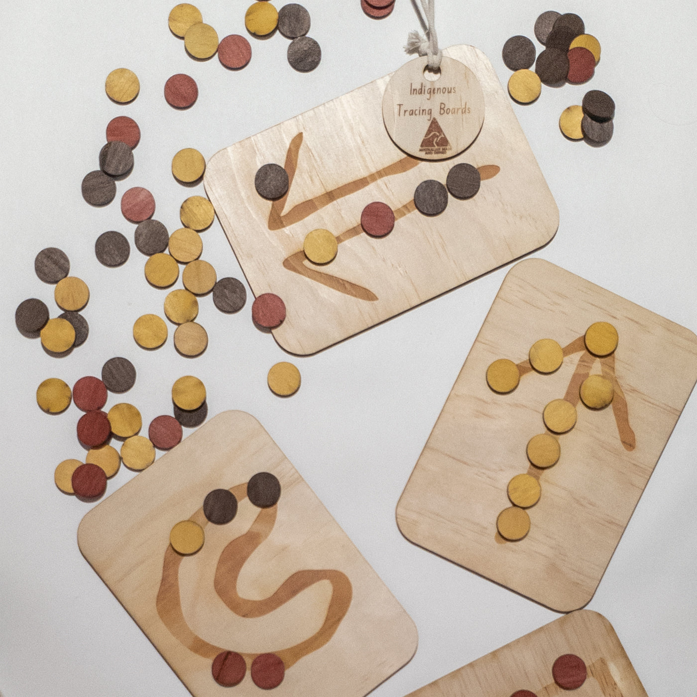 Tracing board set with Aboriginal symbols