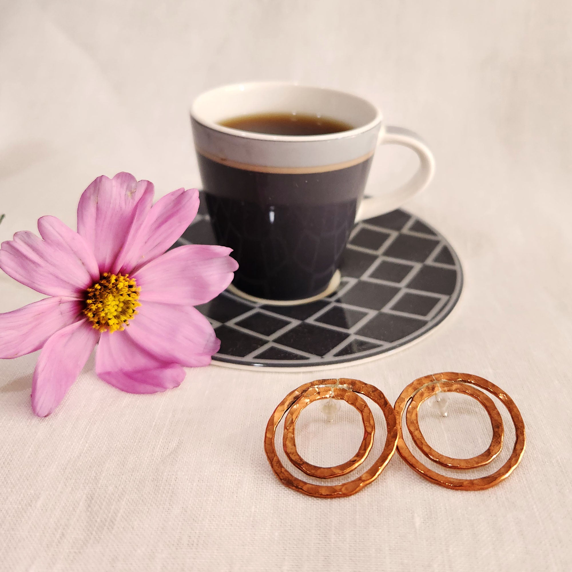 Shimmering beaten copper circle earrings