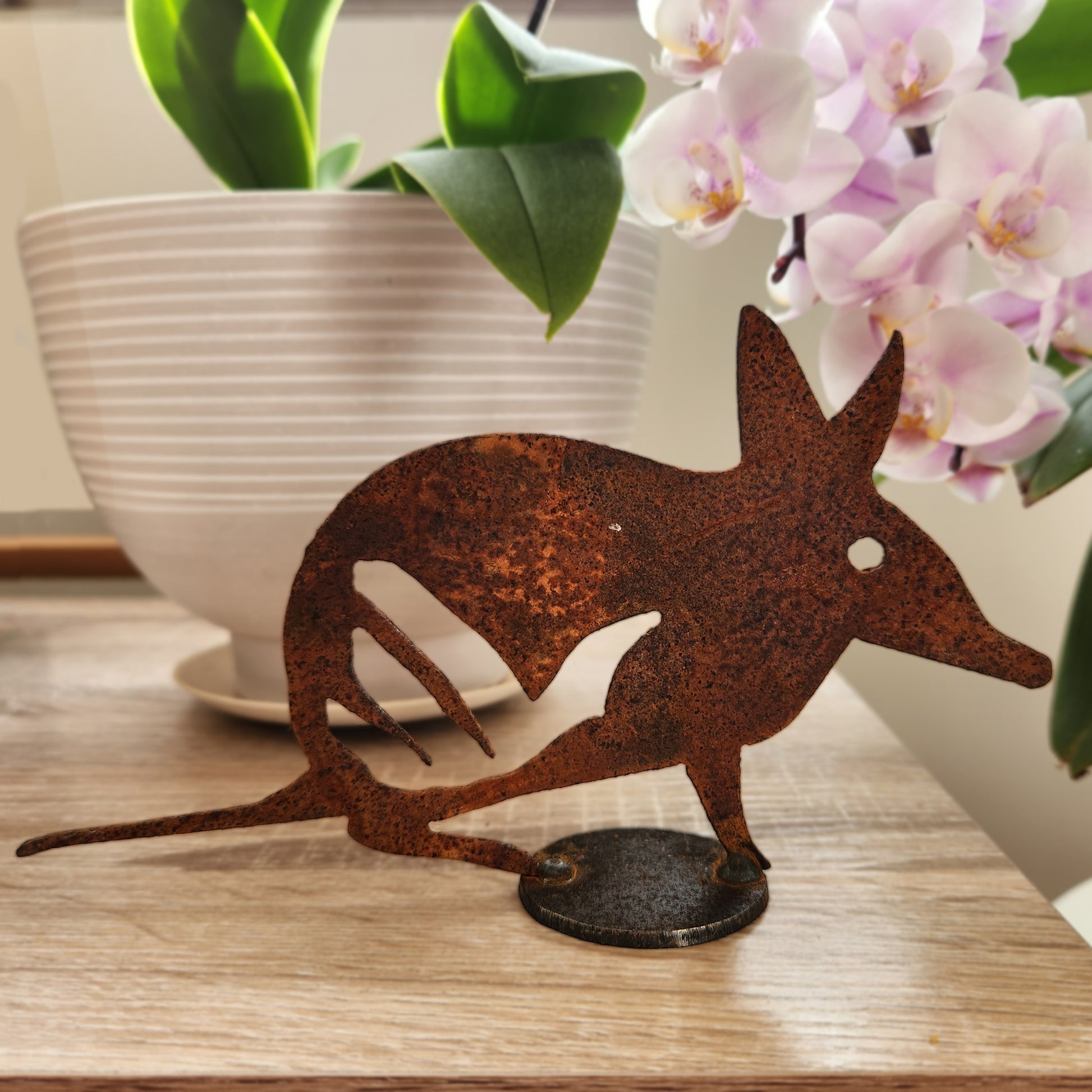 Native animals made from weathering steel at O Gosh Shop