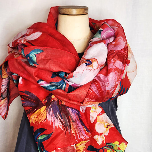 Silk and cotton scarf in gorgeous red