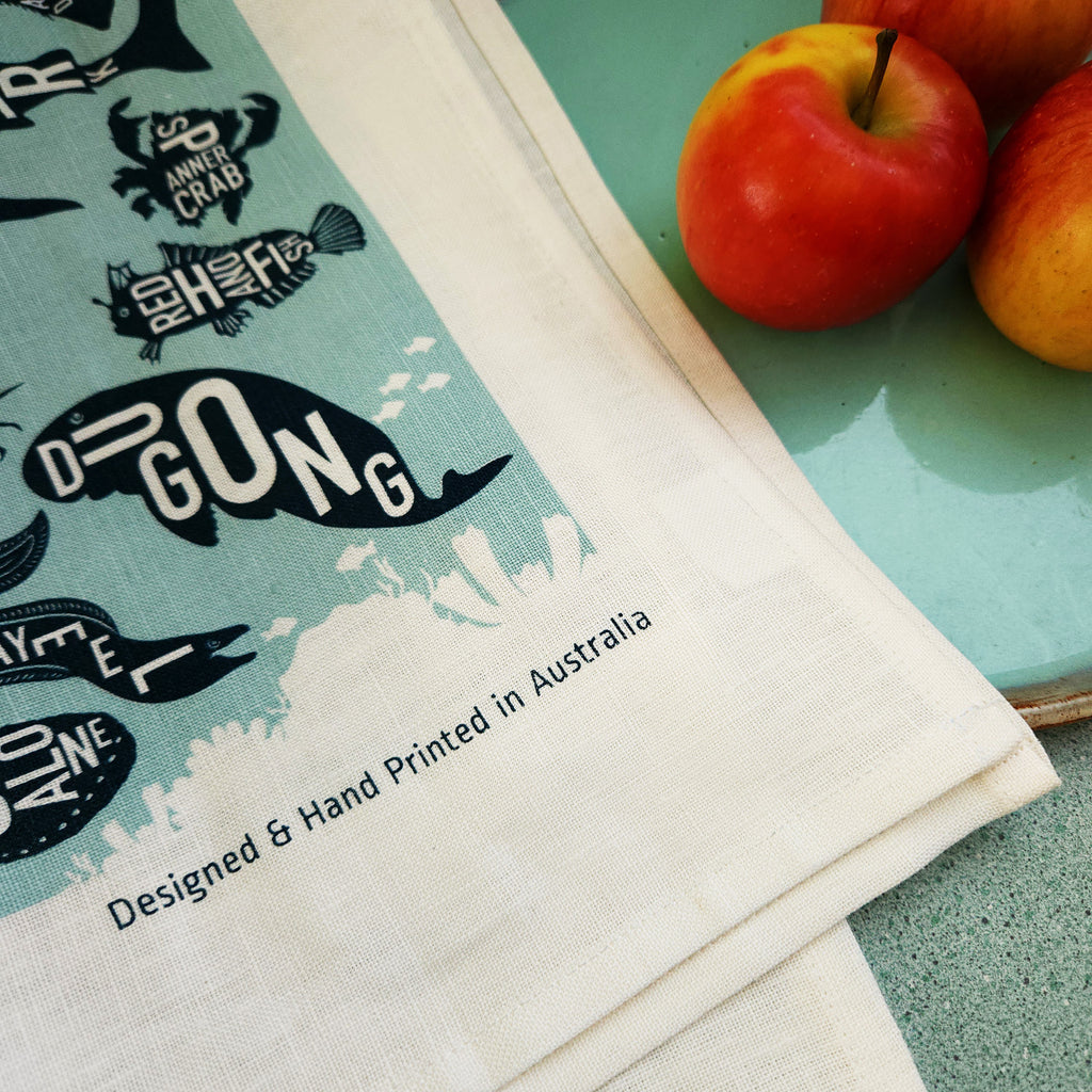 Australian Sea Life linen tea towel