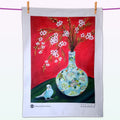 Blue Budgie and Geraldton Wax artist tea towel