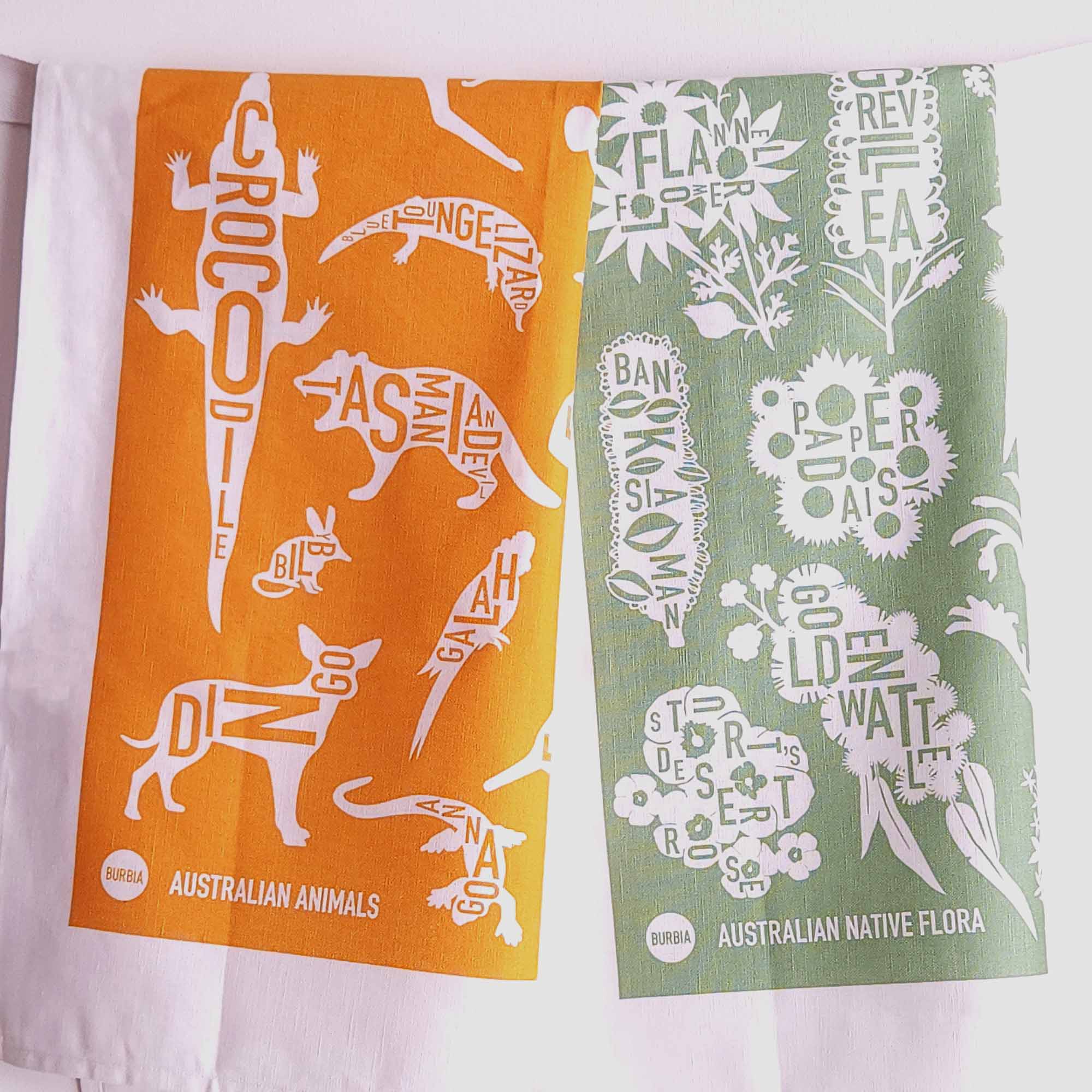 Australian Animals (gold) tea towel