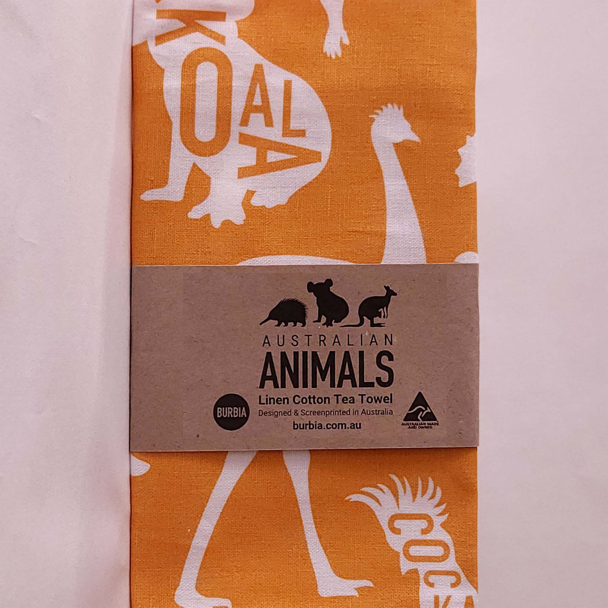 Australian Animals (gold) tea towel