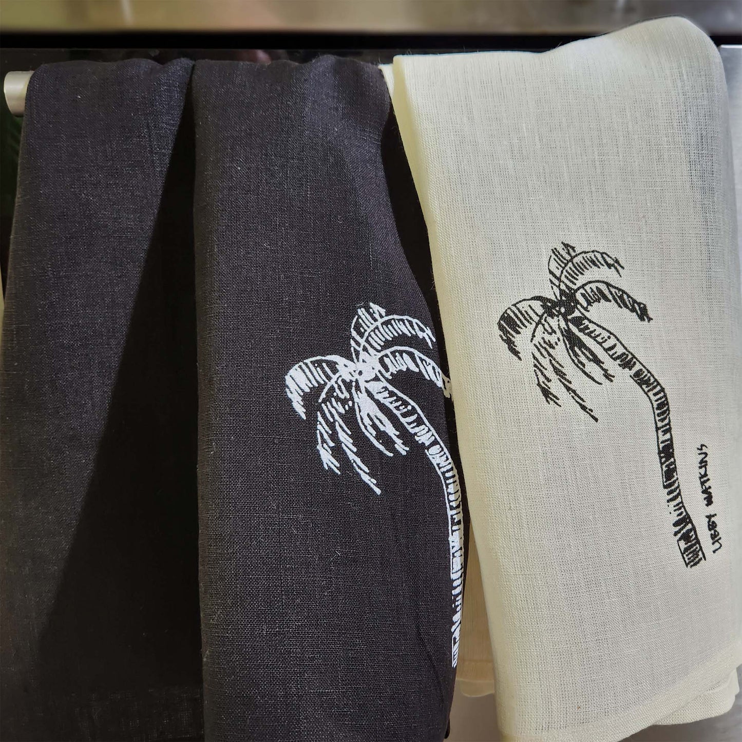 Pair of deluxe palm print linen tea towels