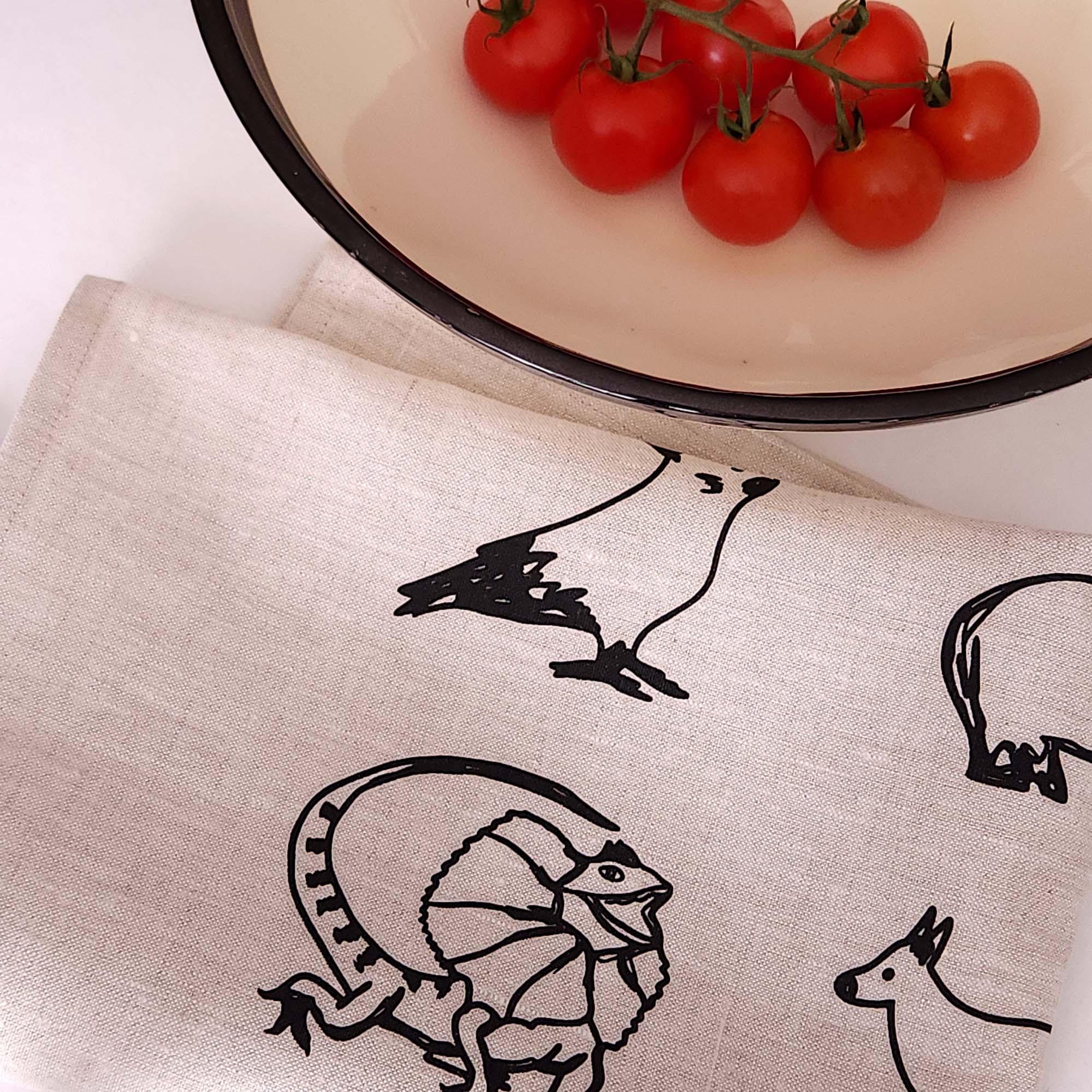 Favourite Australian animals linen tea towel