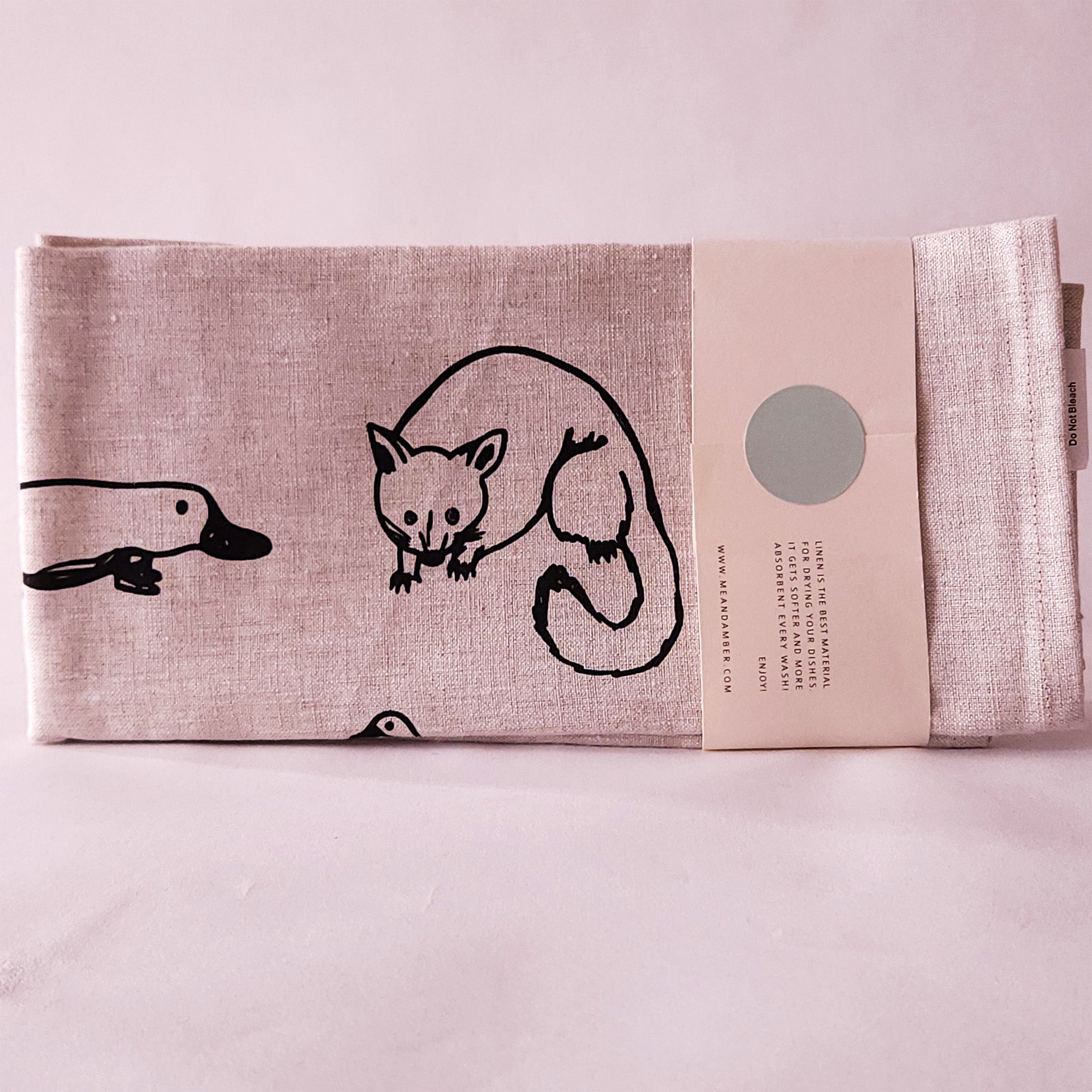 Favourite Australian animals linen tea towel