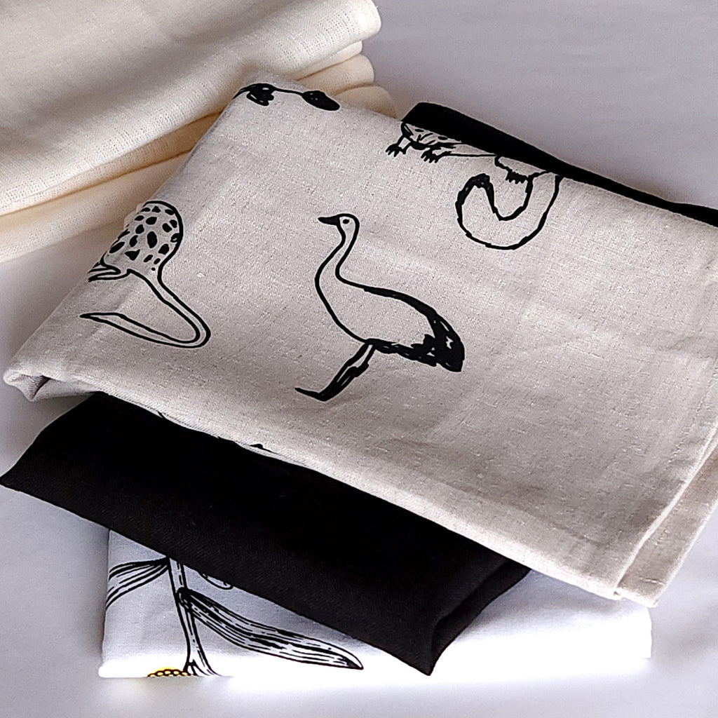 Favourite Australian animals linen tea towel
