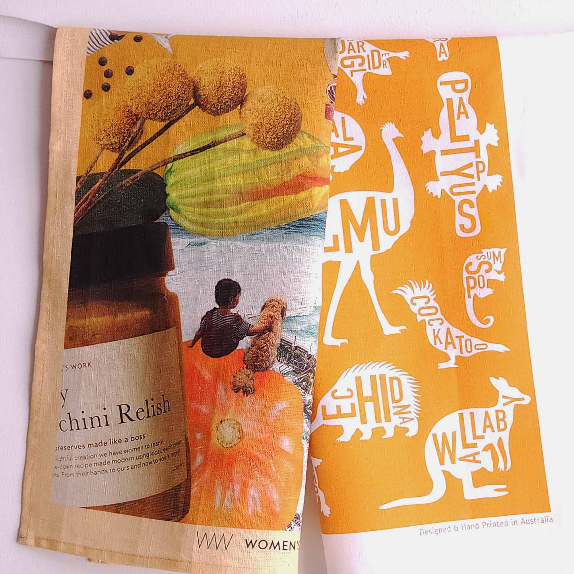 Two Australian-made tea towels available from O Gosh Shop.