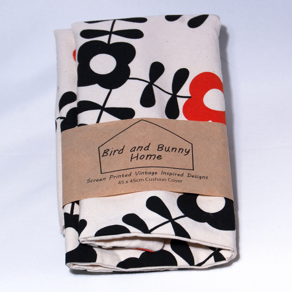 Black Flowers vintage inspired cushion cover