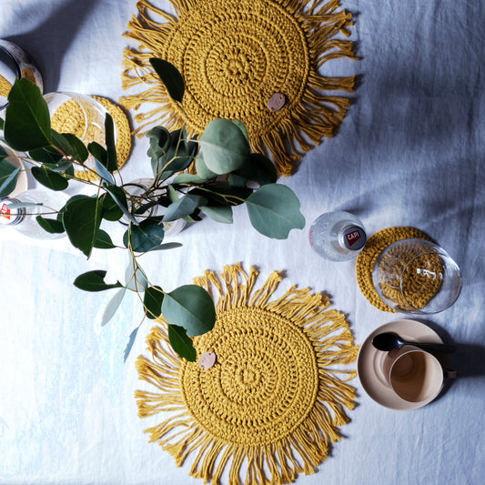Boho table set in crocheted cotton