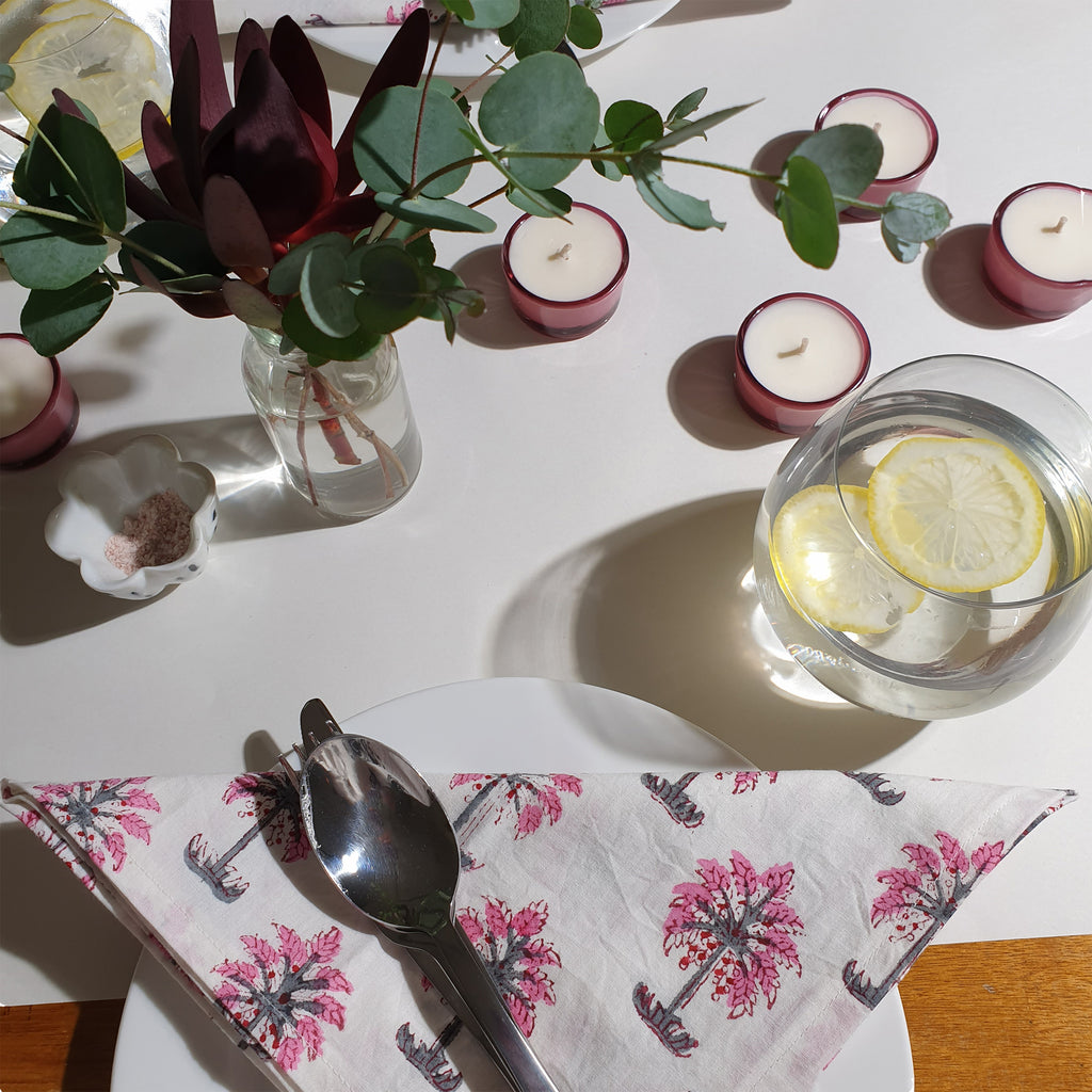 Pink palm organic cotton napkins
