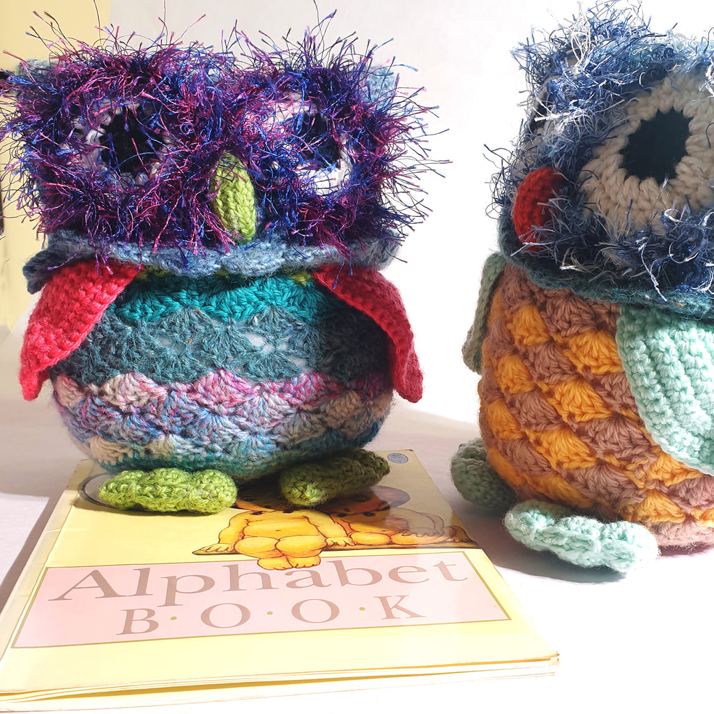 Pink-winged soft handmade cuddly owl